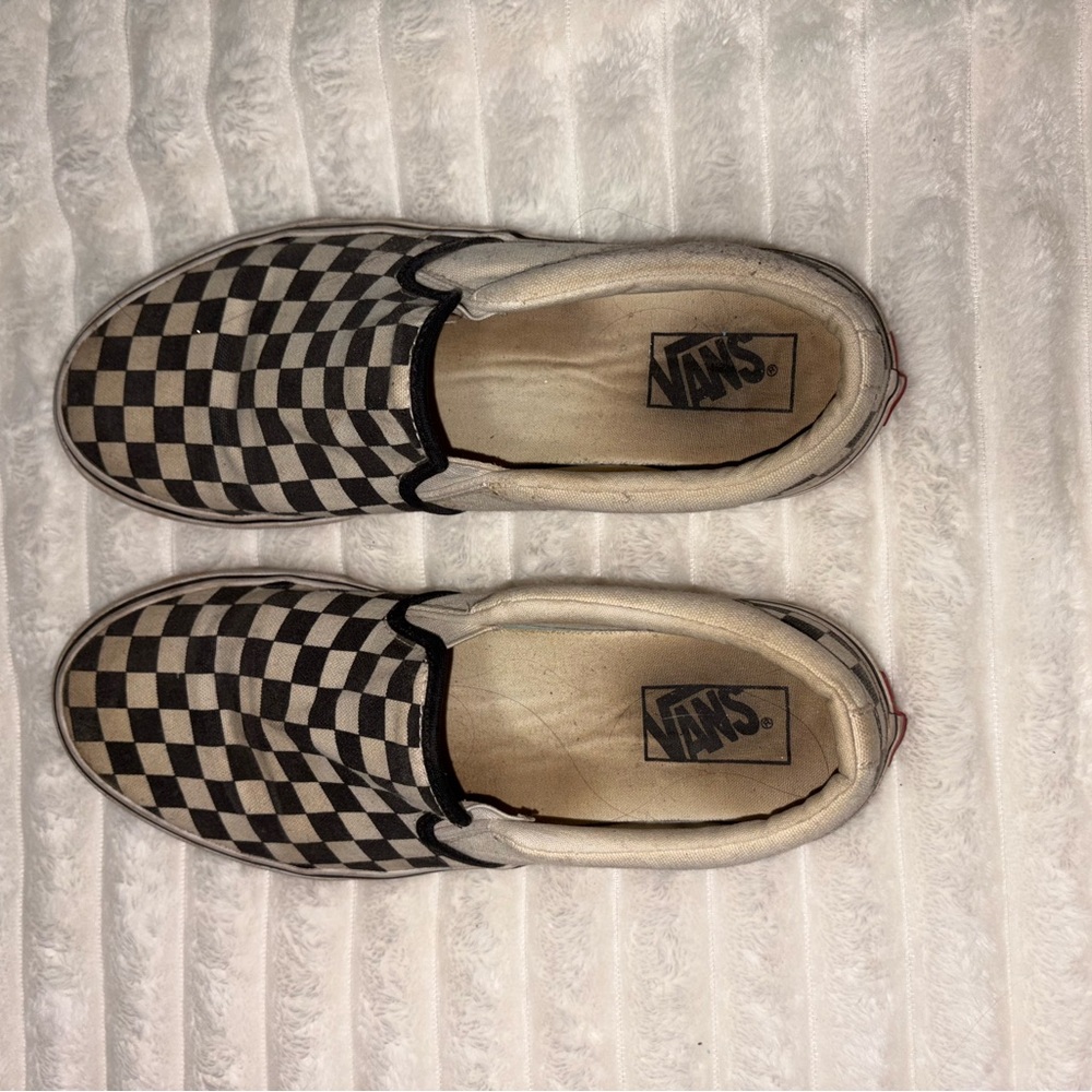 Vans Men's Checkered Slip-On Shoes - Black and White